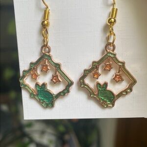 Gold and Green Bunny Earrings